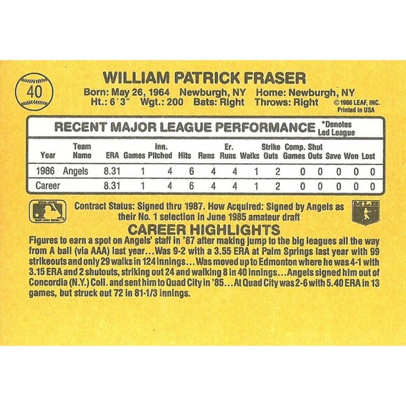 1987 Donruss Baseball Card - #40 Will Frazier - Picture 2 of 2